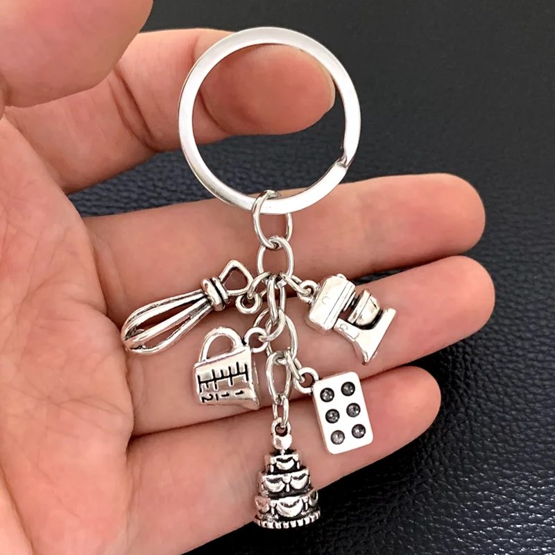 New Dessert Keychain Baking Key Ring Cake Egg Beater Blender Measuring Cup Moulds Key Chain For Dessert Chef Gifts Jewelry