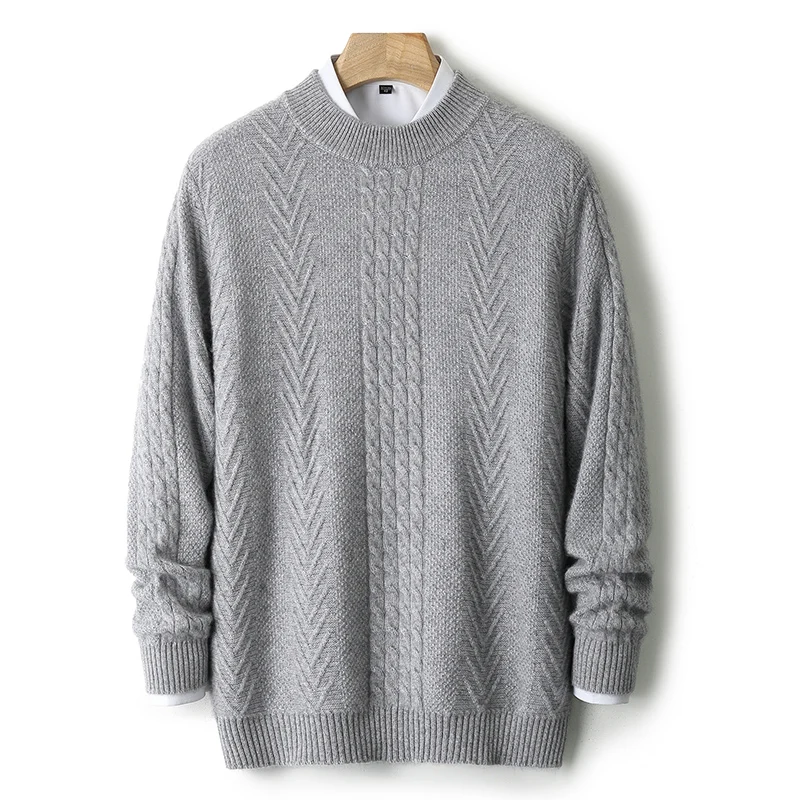 100% ميرينو الصوف نصف الياقة المدورة الرجال بلون سترة جاكار البلوز الكشمير طويلة الأكمام الملابس الراحة الدافئة