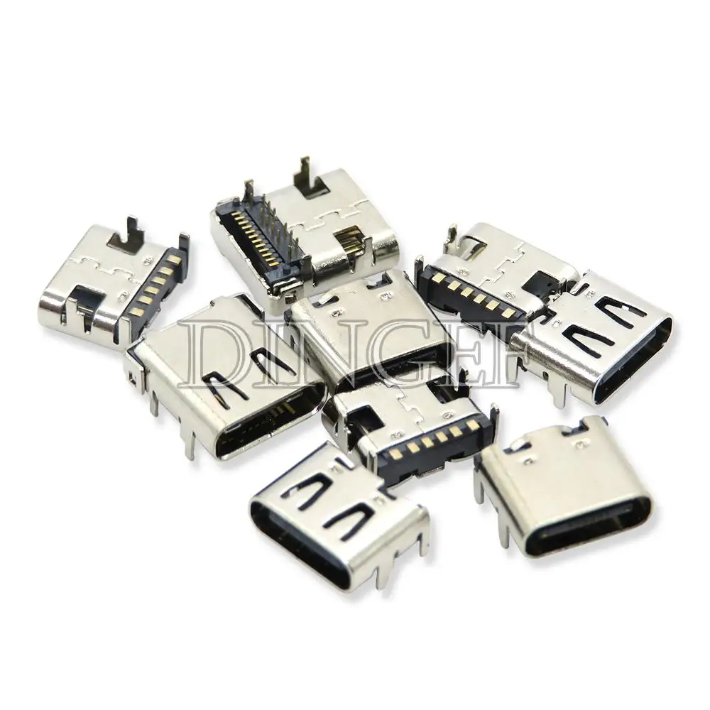 10PCS TYPE-C USB SMD Female Socket 6P 16P 24P HD transmission interface for Smartphones end Charging Plug Module dingef