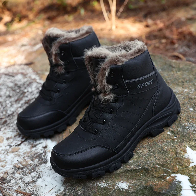 Men Boots Anti-Skidding Genuine Leather Casual Shoes Popular Comfy Winter Ankle Boots Durable Outsole Men Warm Snow Boots