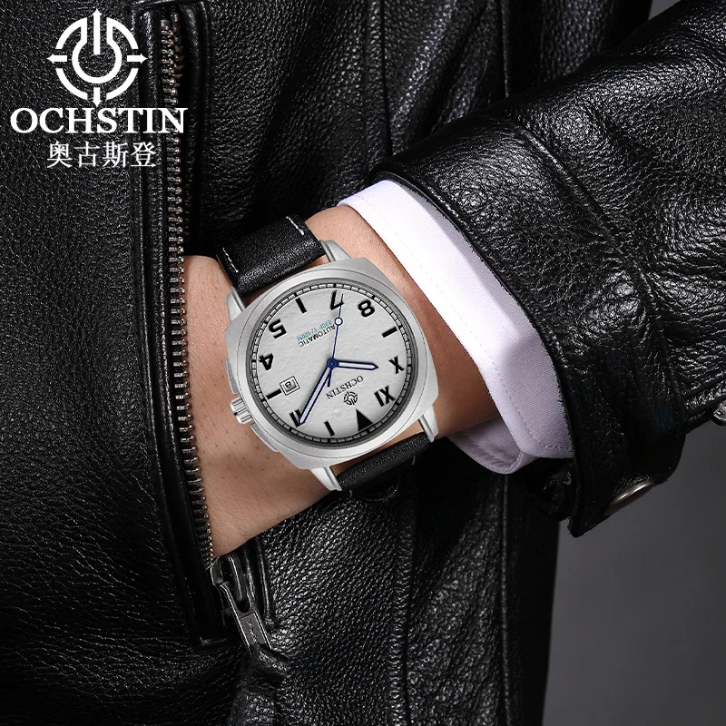 

Мужские автоматические часы OCHSTIN Master Series с ремешком из натуральной кожи, календарем и светящимися стрелками, классический дизайн
