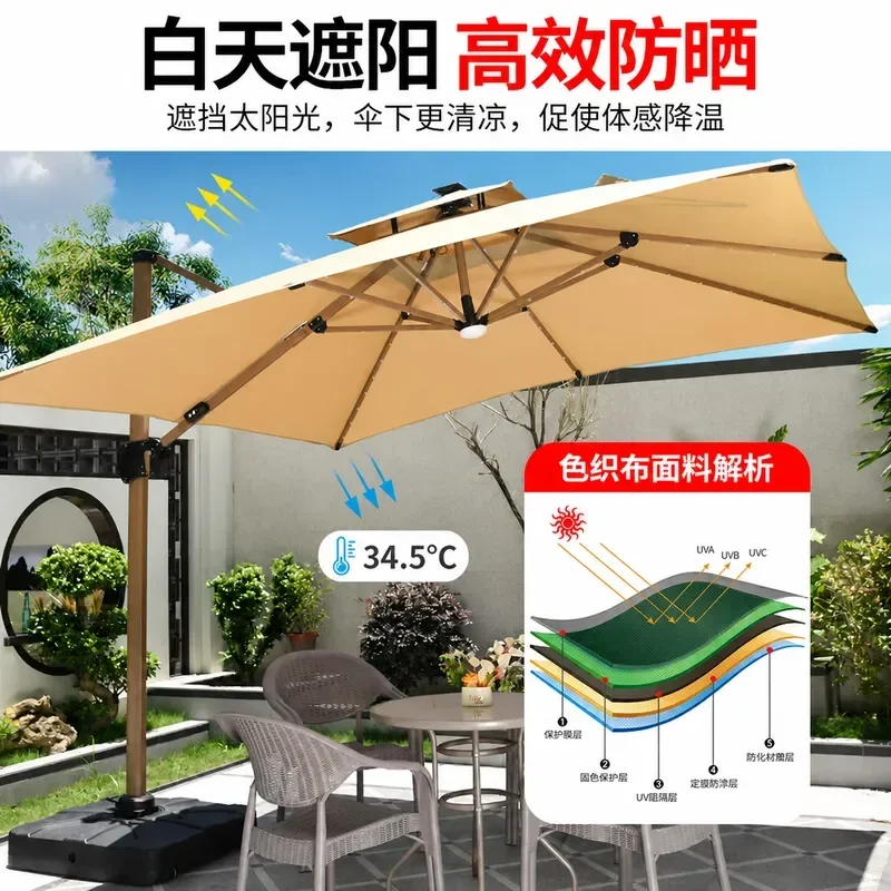 Mojia Outdoor Solar Parasol with LED Lights Large Garden Umbrella Day and Night Use Roman Style for Patio Stall