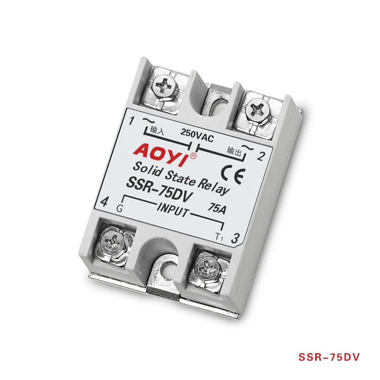5PCS AOYI SSR-75DV Single Phase Solid State Relay SSR Switch 75A