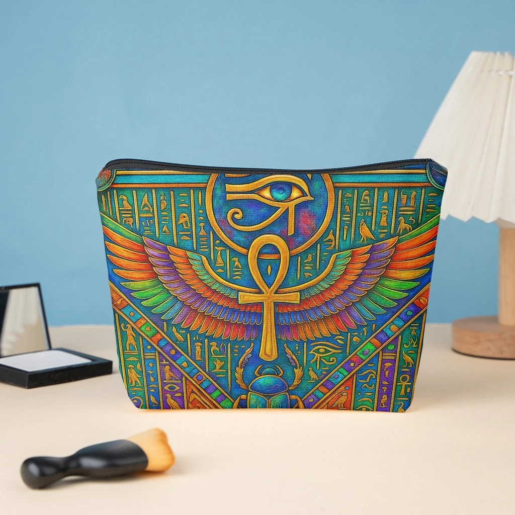 Cosmetic Bag 1pc, Ancient Egyptian Famous Symbols, Stylish Zippered Wallets, Work Snack Bags, Skincare Product Organizer
