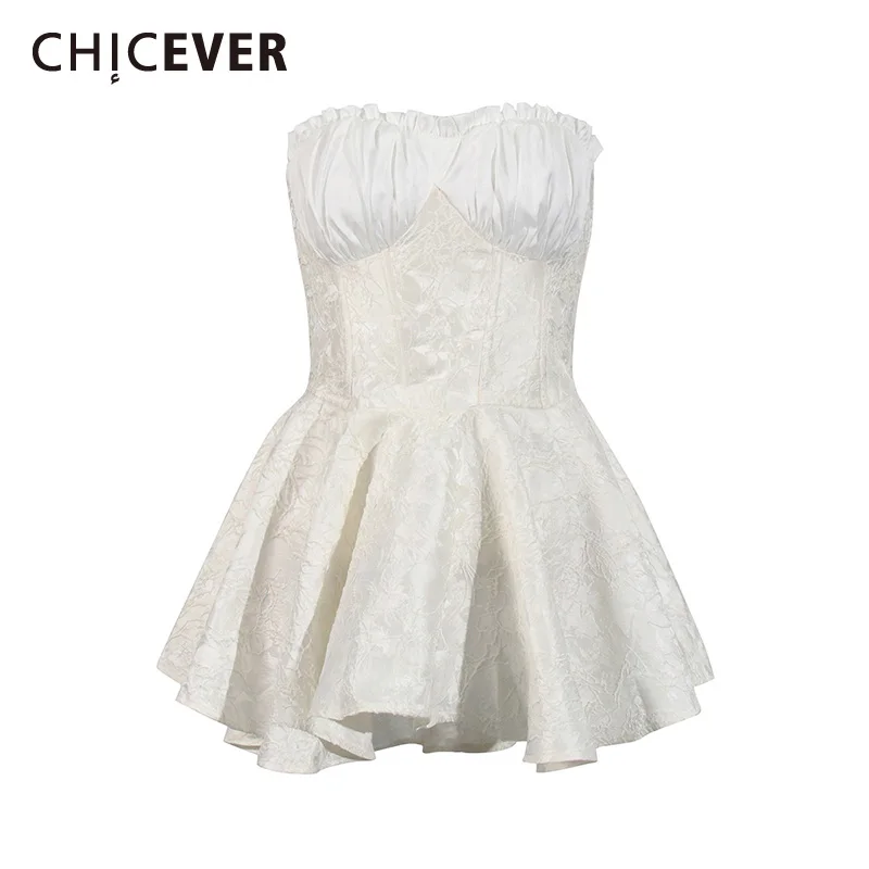 

CHICEVER Solid Chic Sexy Slimming Spliced Ruffles Short Dresses for Women Strapless Sleeveless Patchwork Zipper Dress Female New