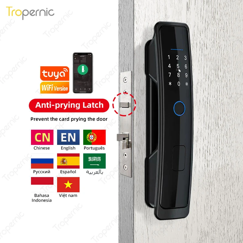 

8 Language Tuya Smart Home Electronic Lock WiFi APP Biometric Fingerprint Smart Door Lock Digital Password Unlock Security