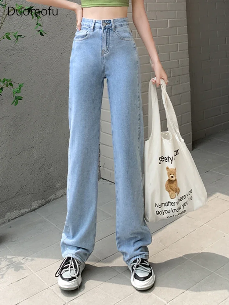 

Duomofu Summer Light Blue Basic High Waist Slim Women Jeans Korean New Classic Full Length Straight Loose Fashion Female Jeans