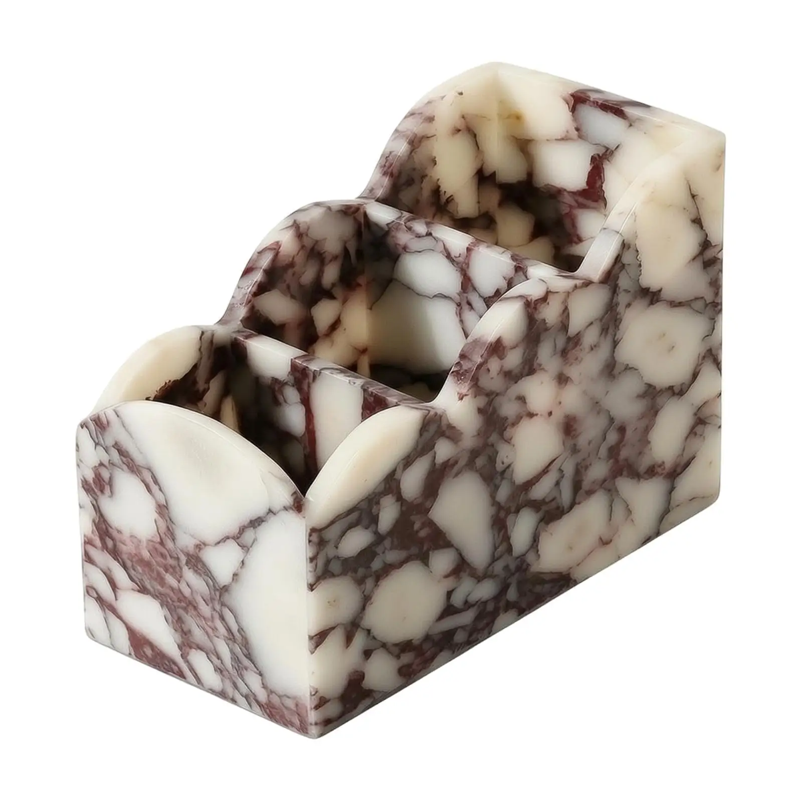 Cosmetic Brush Storage Box Marble Finish Vanity Makeup Organizer with Raised Walls for Bedroom Counter