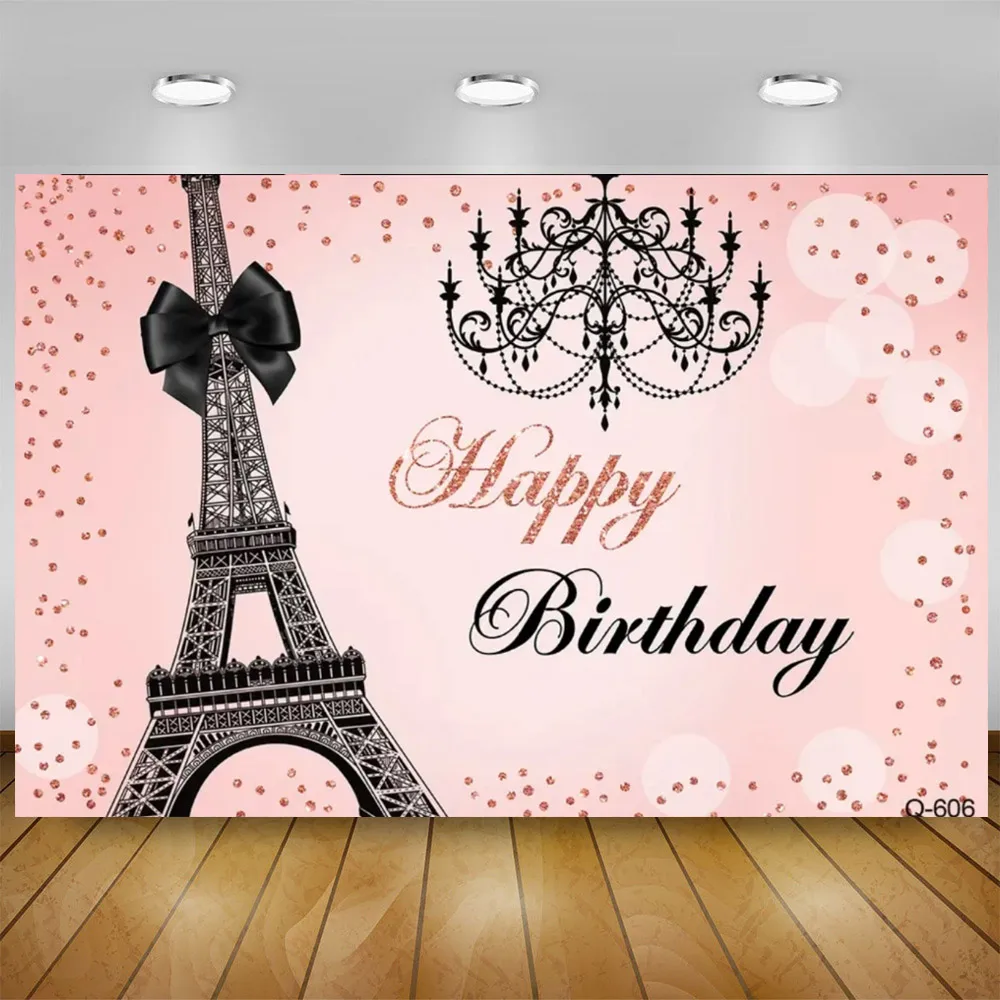 Fashion Pink Paris Eiffel Tower Theme Birthday Party Decoration Newborn City Street Landscape Fashion Girl Photo Backdrop Props