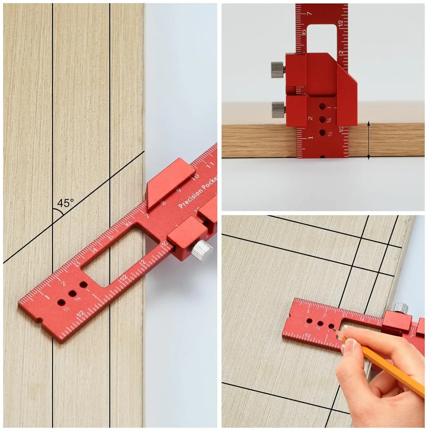Metal Precision Slide Aluminum Alloy Pocket Ruler with Inch / Metric Dual Scale for Woodworking Measurement Scribe Hand DIY Tool