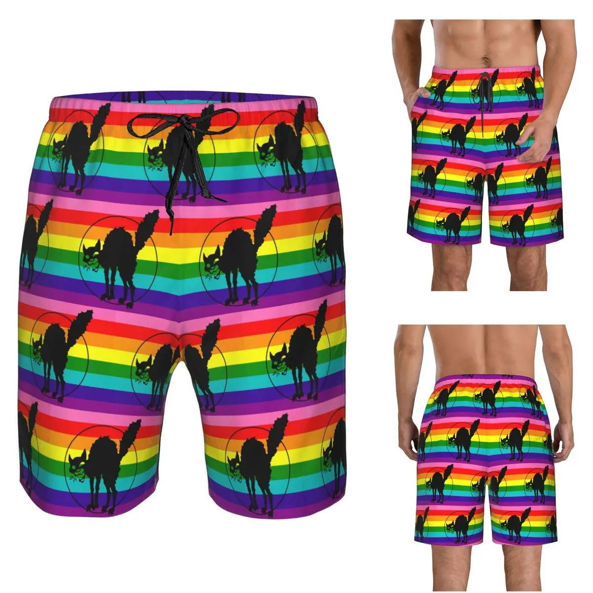 Anarchist Black Cat Flag Trunks Beach Board Shorts Casual Quick Dry Swimming Summer Men Pants
