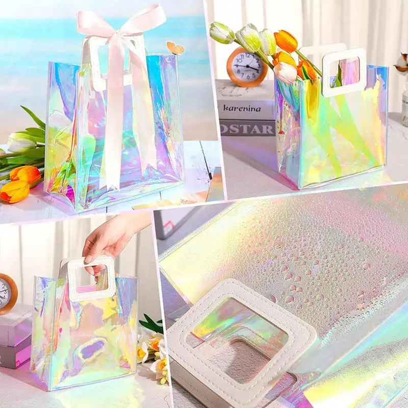 Holographic Transparent Tote Bag Holographic Rainbow Color Shopping Bag Multi-purpose Large-capacity Handbag