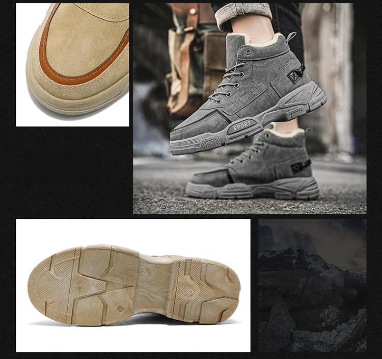 Herren-Schneestiefel, mit Fleece gefüttert für Wärme, verschleißfest und rutschfest, leicht und atmungsaktiv, weich und bequem, trendig und lässig, geeignet für Outdoor-Aktivitäten, Arbeit und Pendeln im Herbst und Winter. – Detail 3