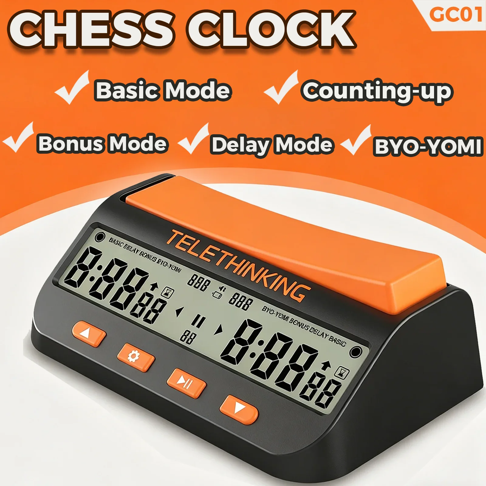 Professional Chess Clock Digital Chess Timer 3-in-1 Multi-functional Count Up/Down Precision Board Game Timer Stopwatch GC01