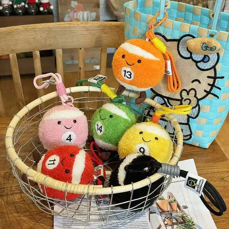 10cm Billiards Plush Pendant Table Ball Keychain Creative Dopamine Color Billiards Keychain Lucky Black No.8 Key Ring Doll