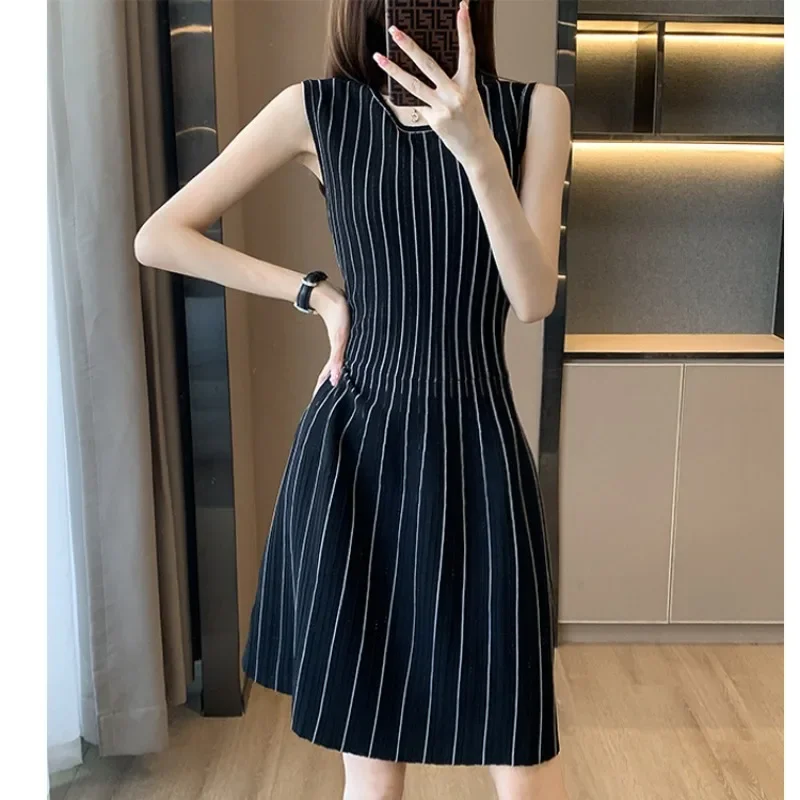 Women\'s Dress Sleeveless Crochet Female Dresses Knitted Beach Holiday Soft Black New in Loose Elegant and Beautiful Vintage Y2k