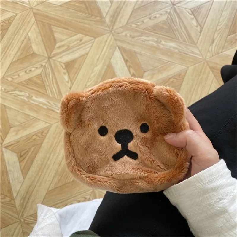 1Pcs Cute Bear Mini Money Bags Flannel Plush Coin Purse Girls Portable Cosmetic Card Holder Storage Bag Pouch Headphone Bag