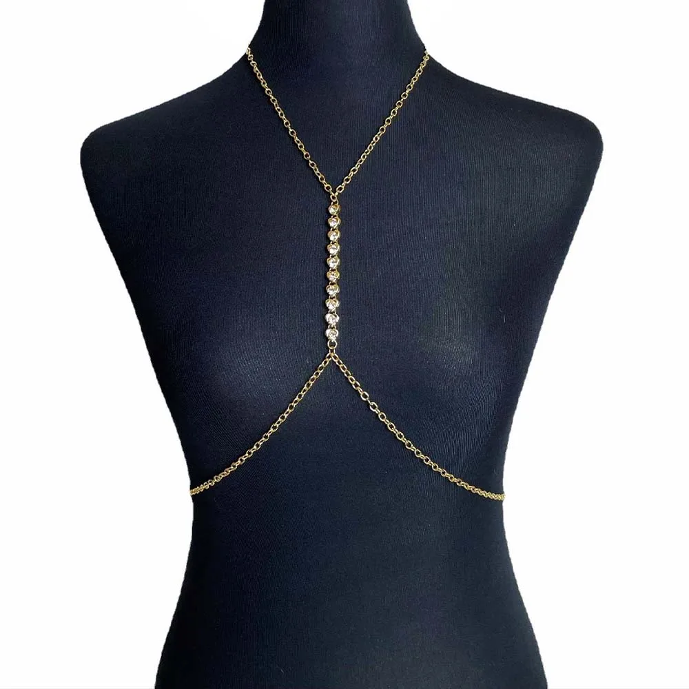 Bikini Sexy Heart Women Rhinestone Bra Necklace Chain Club Gift Party Festival Lingerie Crystal Body Chest Chain Glitter Jewelry