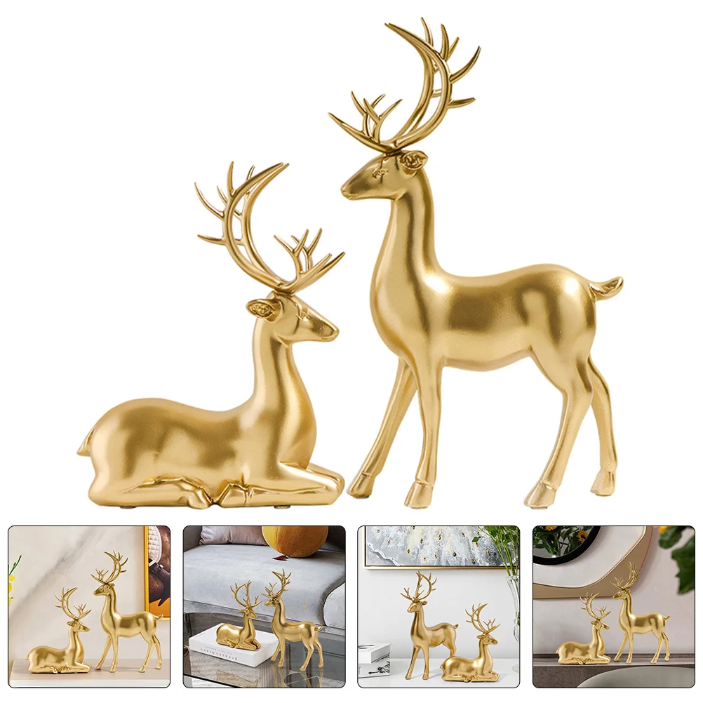 

Amosfun Gold Christmas Reindeer Figurines 2pcs Resin Deer Statues Holiday Home Decor Ornaments for Mantle Decoration