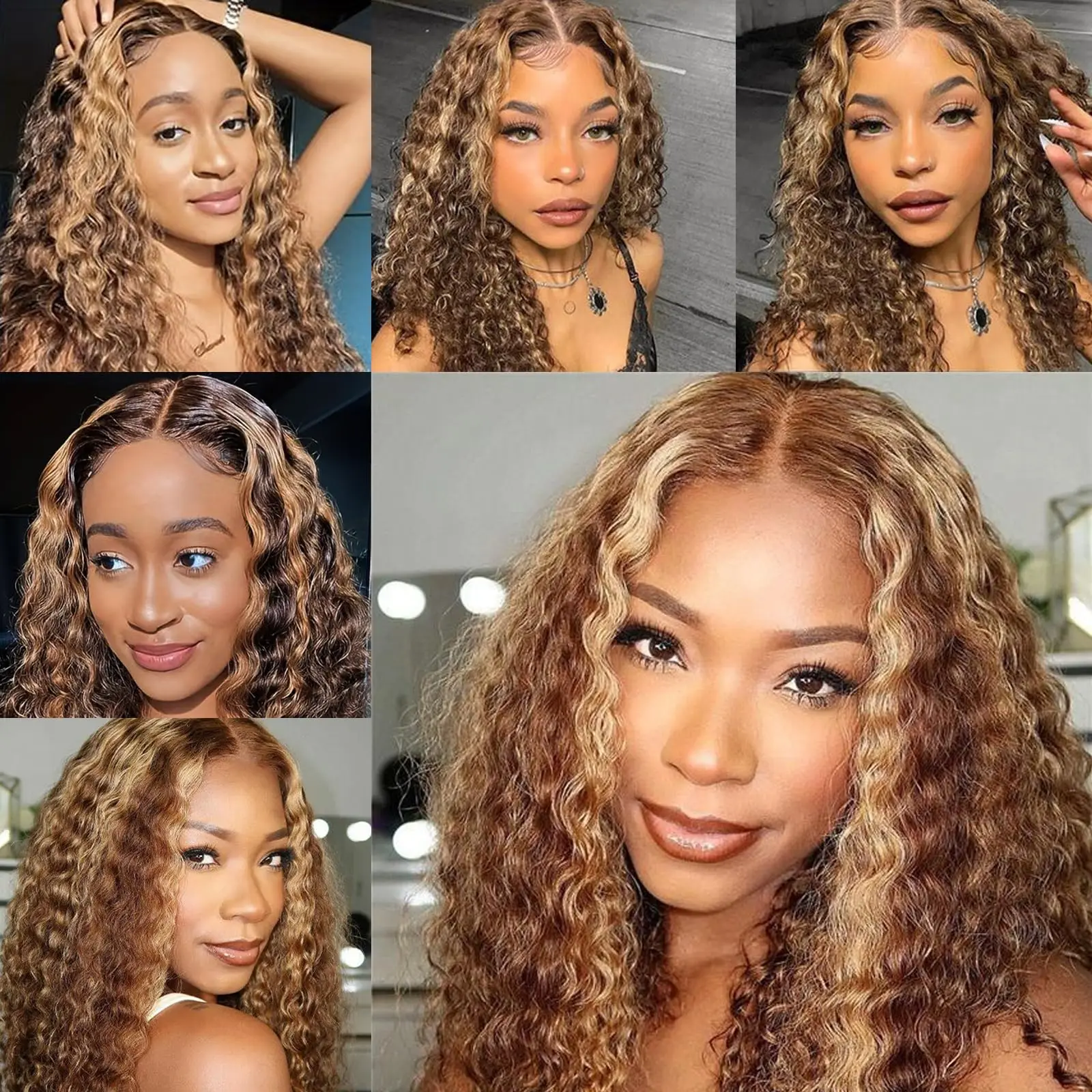 Highlight Glueless Wigs Ombre 4/27 Honey Blonde Bob Wig 14 Inch Short Curly Human Hair Wigs For Women 4x4 Lace Closure Wigs