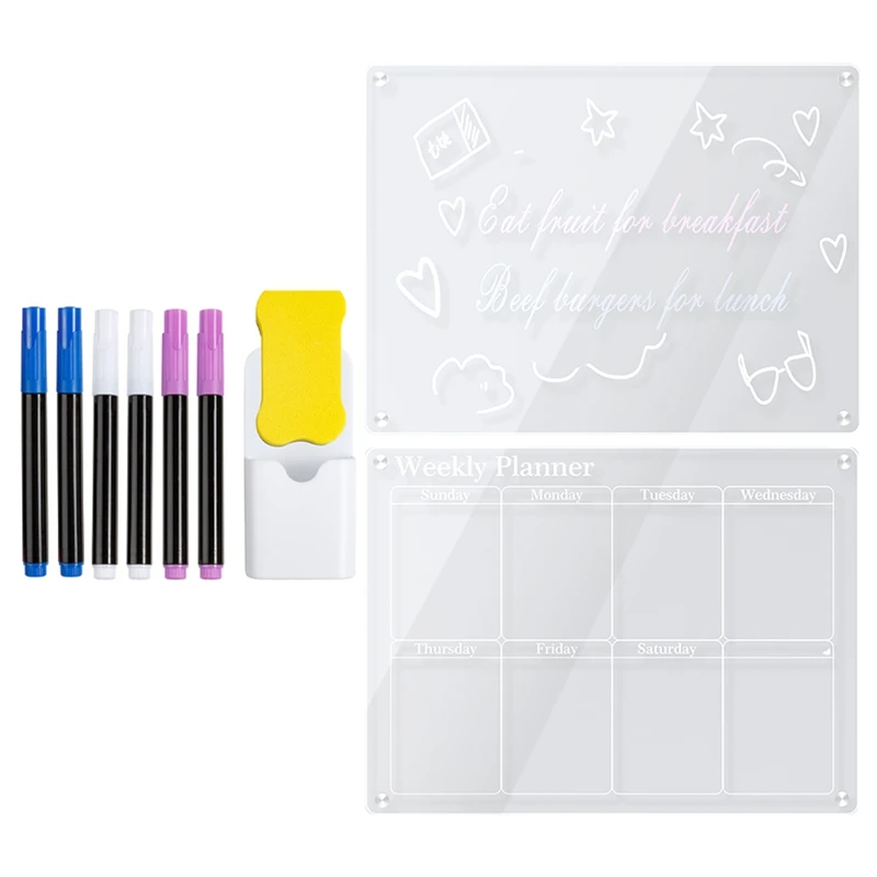 Top-2PCS Clear 16X12in Acrylic Magnetic For Fridge,Clear Board Dry Erase Fridge For Reusable Planner With Dry Erase Markers