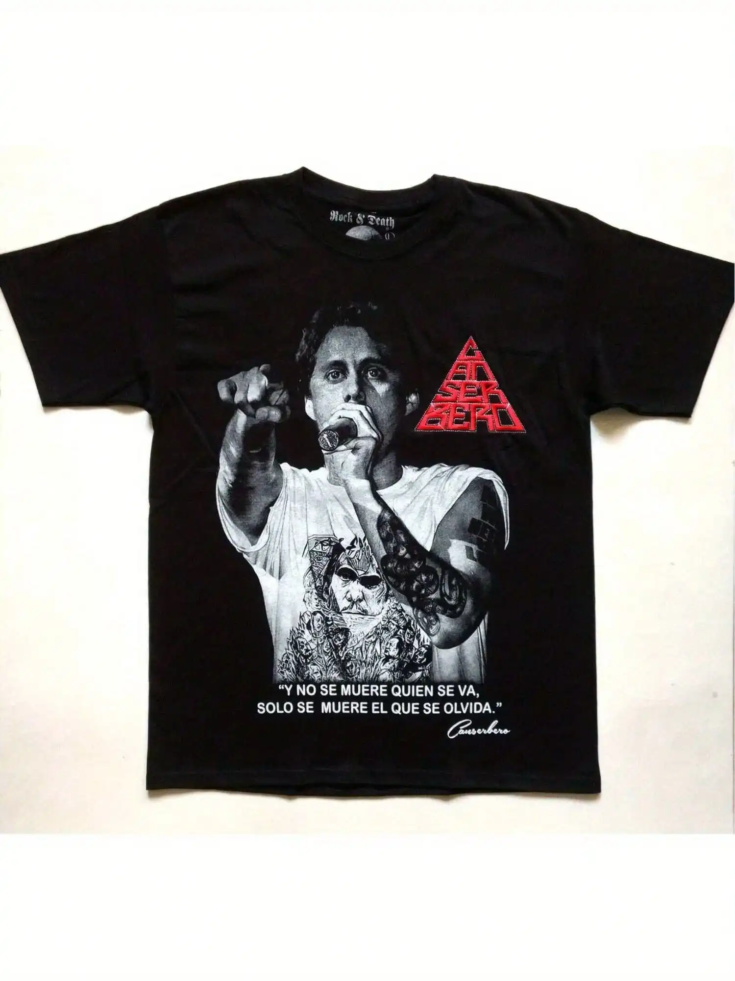 

Мужская черная футболка CANSERBERO с рисунком — вышитый рэп-дизайн в стиле хип-хоп, круглый вырез, всесезонная повседневная одежда, футболка в стиле хип-хоп