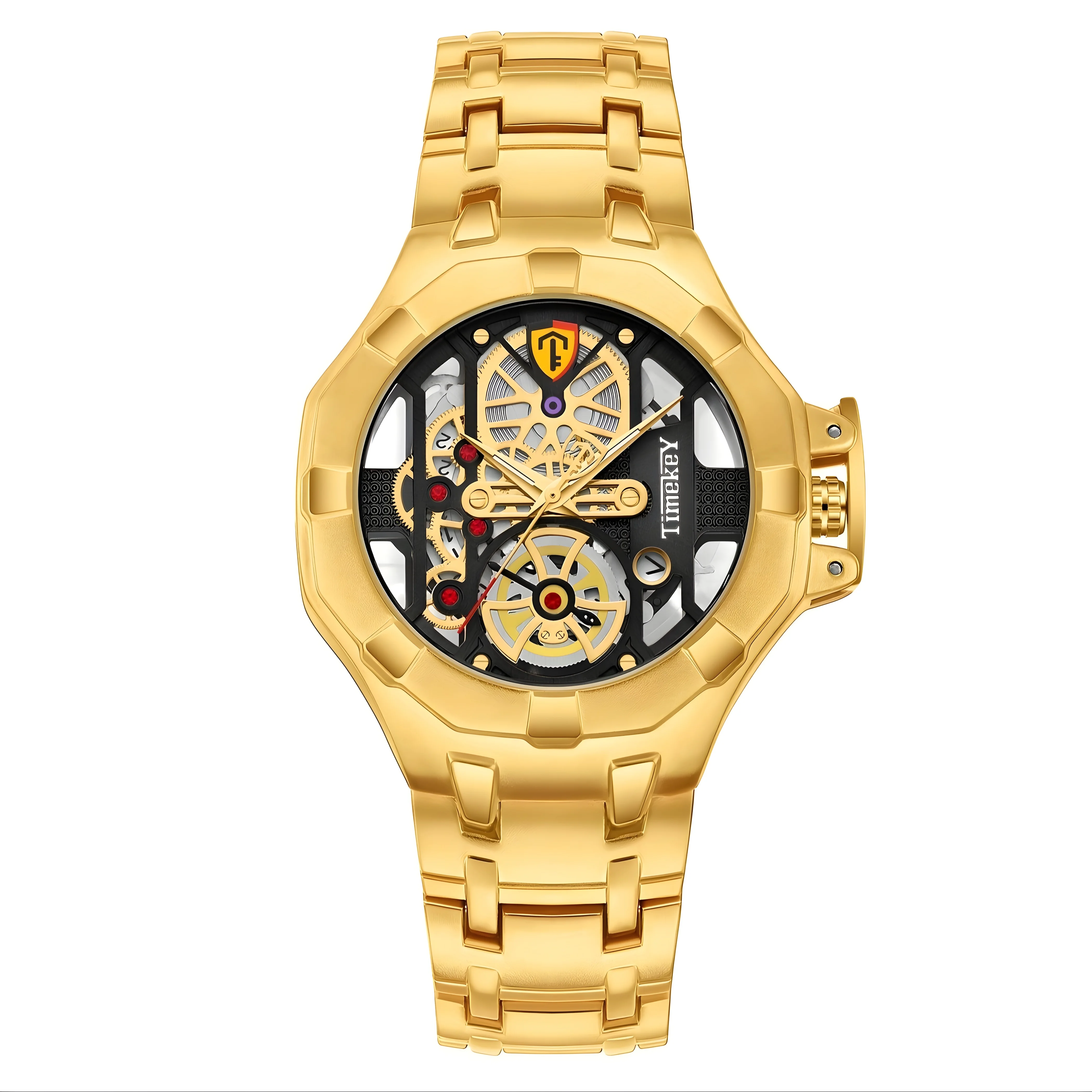 

1pc skeleton design quartz men's watch with inner wheel design, technology, Christmas gift, New Year's gift。 watches for men