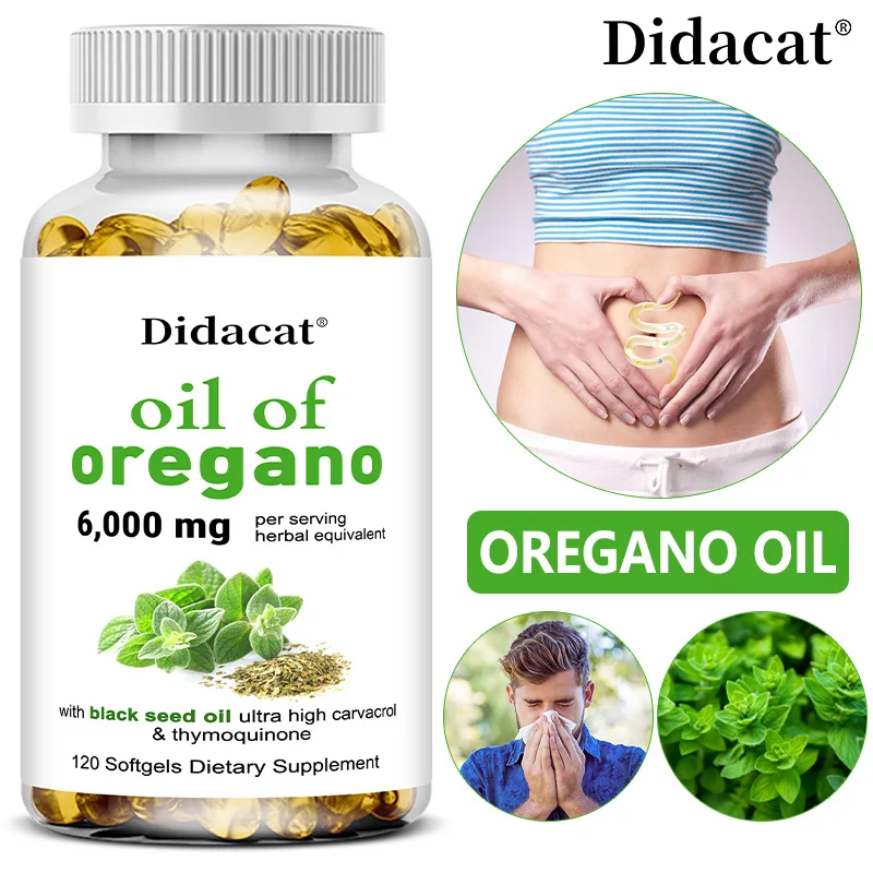 Aceite de Oregano: suplemento dietético de apoyo inmunológico y antioxidante, cápsulas blandas de aceite de Oregano de alta absorción, con aceite de semilla negra