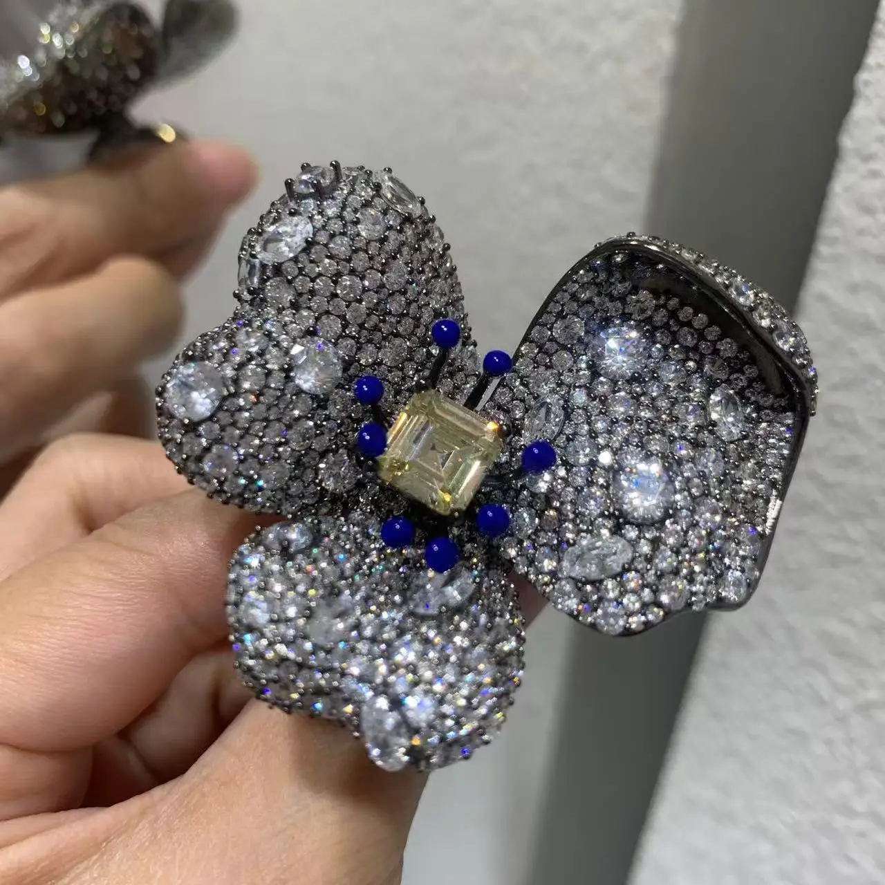 925 sterling silver with cubic zircon flower cocktail ring fine women jewelry adjustable size  MIYI