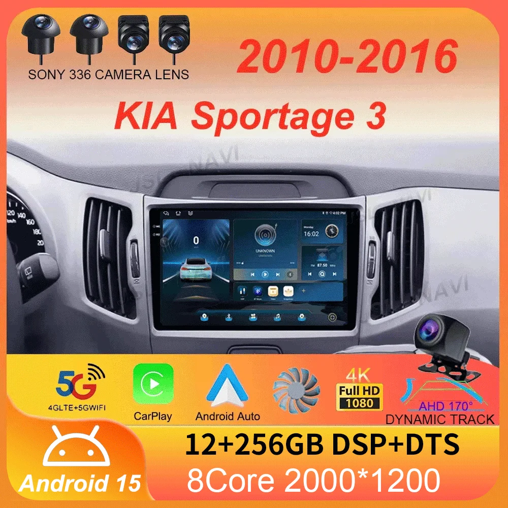 

Car Radio Android 15 Wireless CarPlay Auto for KIA Sportage 3 2010-2015 2016 4G+WIFI Multimedia Video Player GPS 2din Autoradio