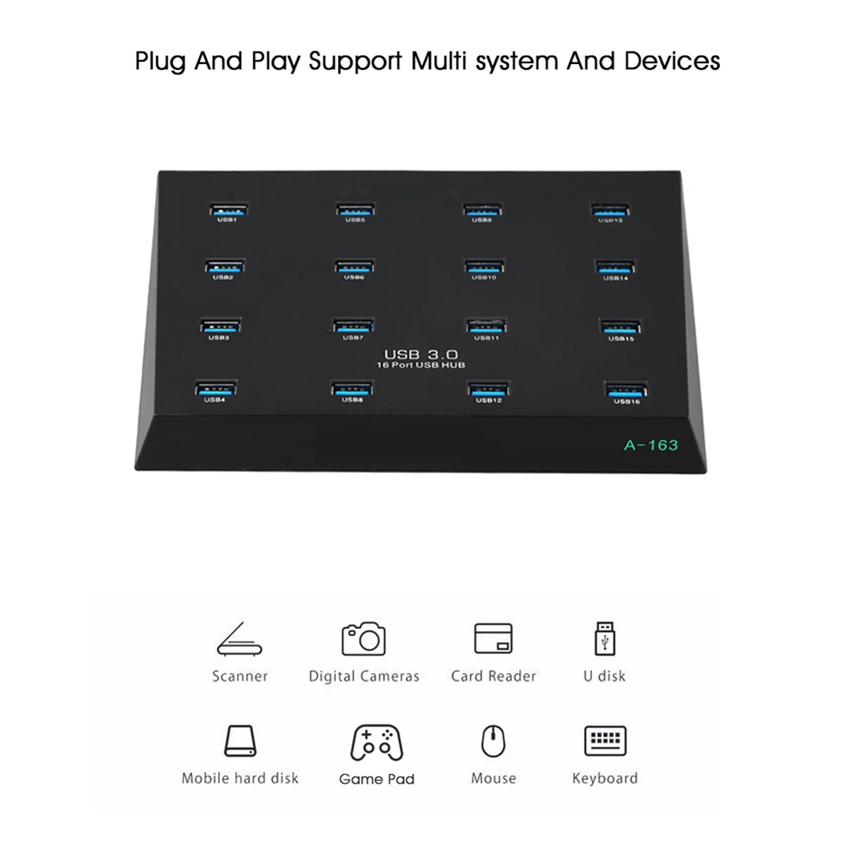 T36C A-163 25W Powered Super Data Speed 5Gbps 16 Ports USB3.0 Duplicator Hub USB Flash Driver Copier EU PLUG