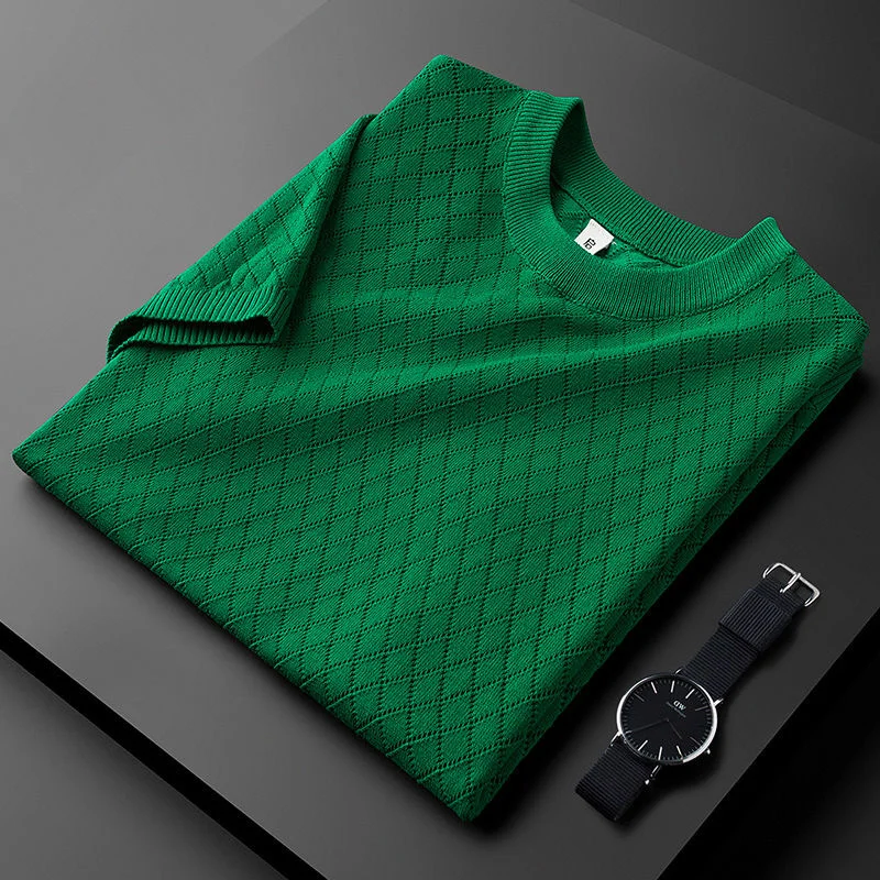 

summer High quality ice silk knitted short sleeve men's breathable soft slim round neck t-shirt men's fashion new luxury top