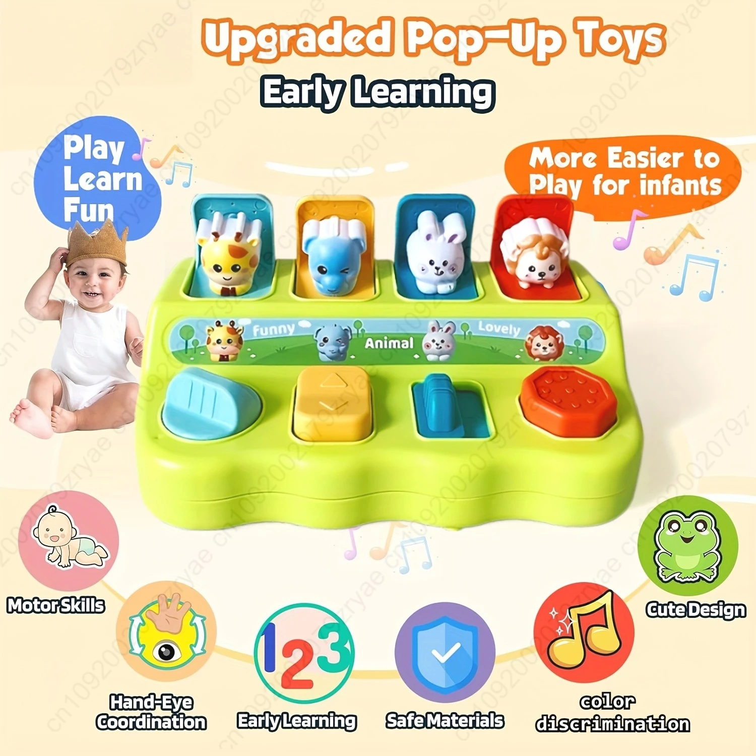 قطعة واحدة من صندوق الإخفاء والسعي المنبثق الكرتوني - لعبة تعلم تفاعلية مع بطاقات حيوانات، هدية تعليمية لعيد الميلاد أو عيد الميلاد #2