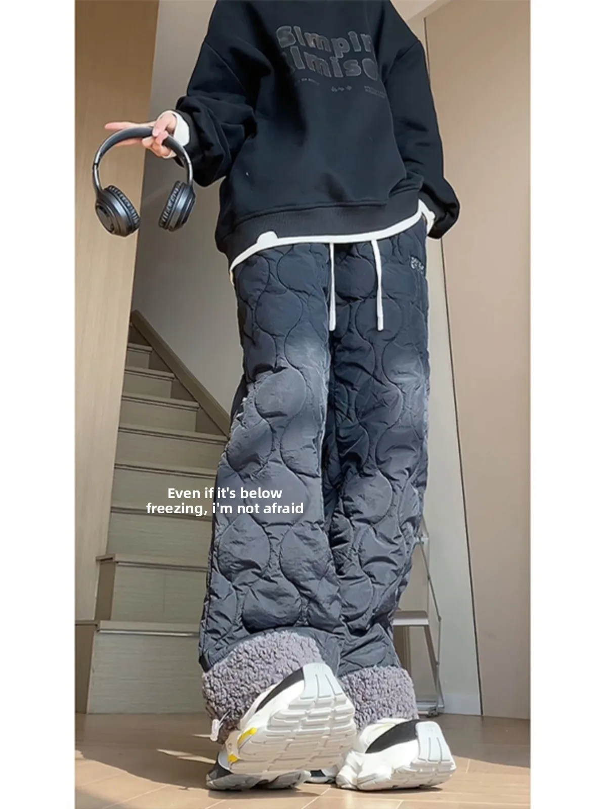 

Мужские зимние теплые повседневные длинные брюки из хлопка с узором, на флисовой подкладке, с эффектом овчины, в американском стиле