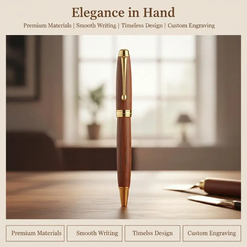 Premium Metal Ballpoint Pen With 1 Piece Wood  Smooth Writing Experience Office School Signature Use