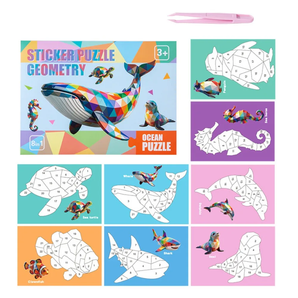 

Paper 3D Geometric Sticker Books Handmade Montessori DIY Paste Material Kit Cartoon Cute Animals Sticker Book Birthday Gift