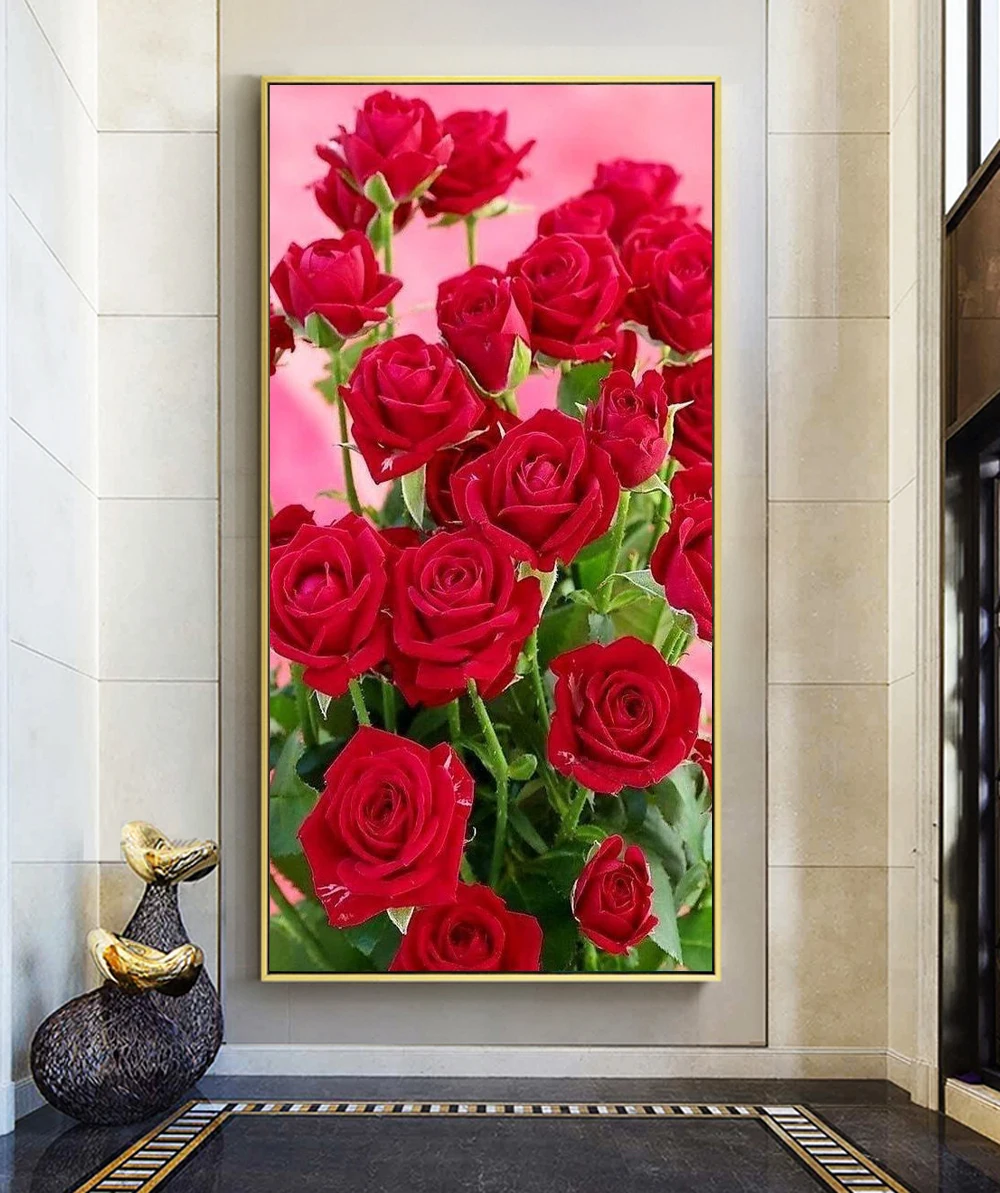 Flowers 5D Diamond Painting Red Rose DIY Diamond Painting Art Mosaic Full Drill Diamond Embroidery Painting Home Decor