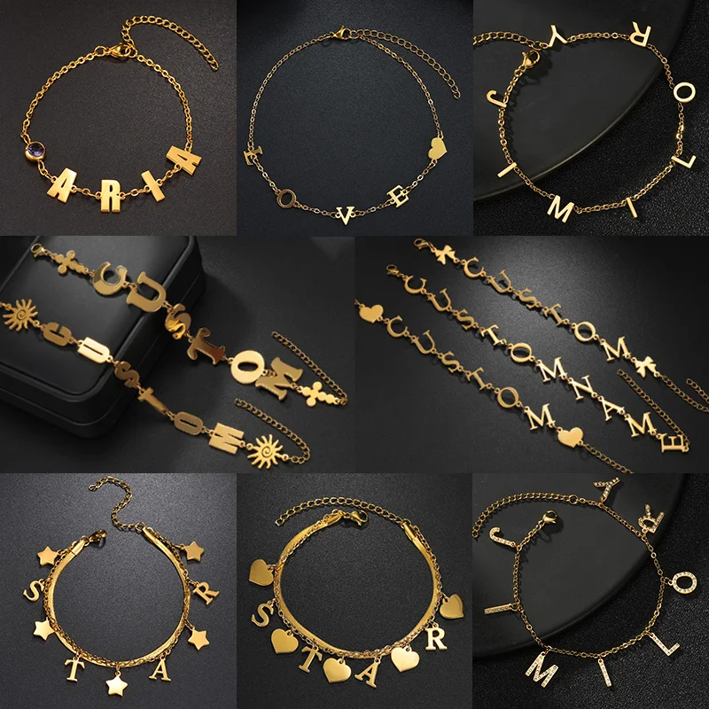 

Nextvance Custom Letters Bracelet For Women Men Personalized Stainless Steel Name Heart Wrist Chain Jewelry Birthday Gifts