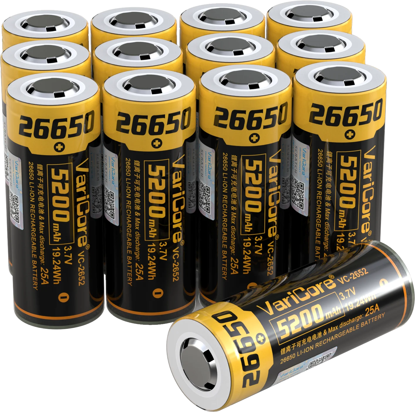 1-10 pces varicore VC-2652 26650 8a bateria de lítio recarregável 26650a 3.7v 5200ma adequado para lanterna (proteção pcb)