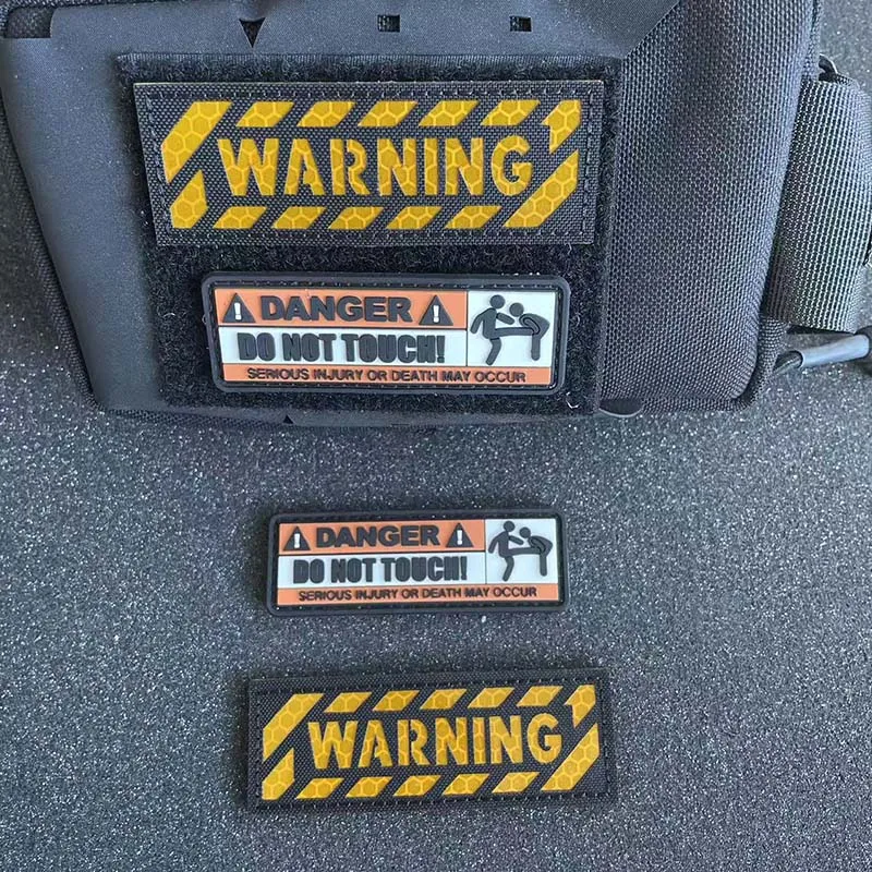 Warning Sign Clothes Applique Embroidery Tactics Patches,DANGER DO NOT TOUCH PVC Rubber Stickers for Helmet,Backpack Accessories