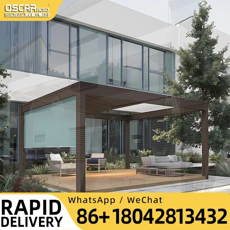Electric Opening Roof Outdoor Gazebo Aluminum Pergola with LED Lights for Garden Terrace Patio Louver Pergola