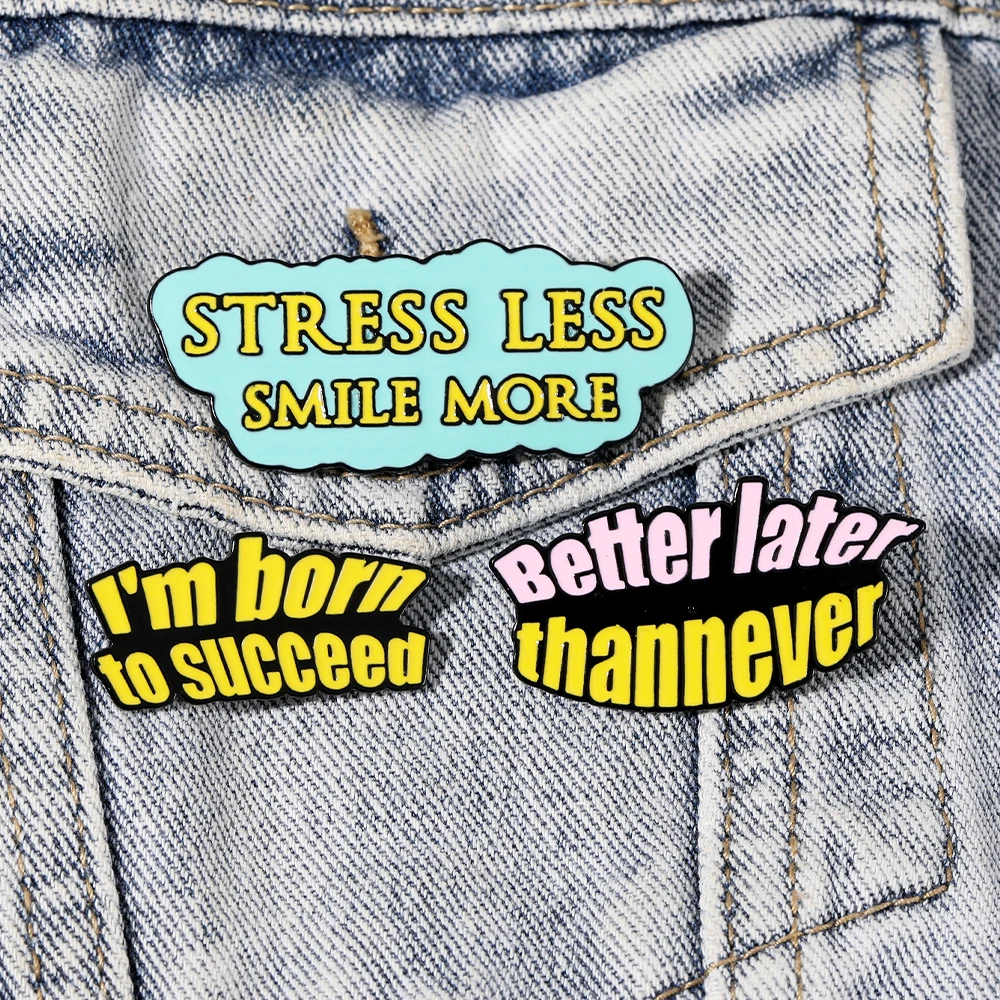 Hope Wish Blessed Words Enamel Brooches I'M Born To Succeed  Better Later Than Never  Stress Less Smile More Letter Long Pins