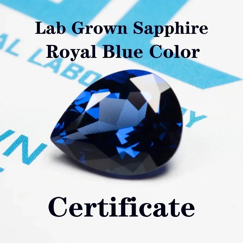 

Lab Grown Sapphire Pear Shape Royal Blue Color for Charms Jewelry Making DIY Ring Necklace Earrings Main Materials Certifica