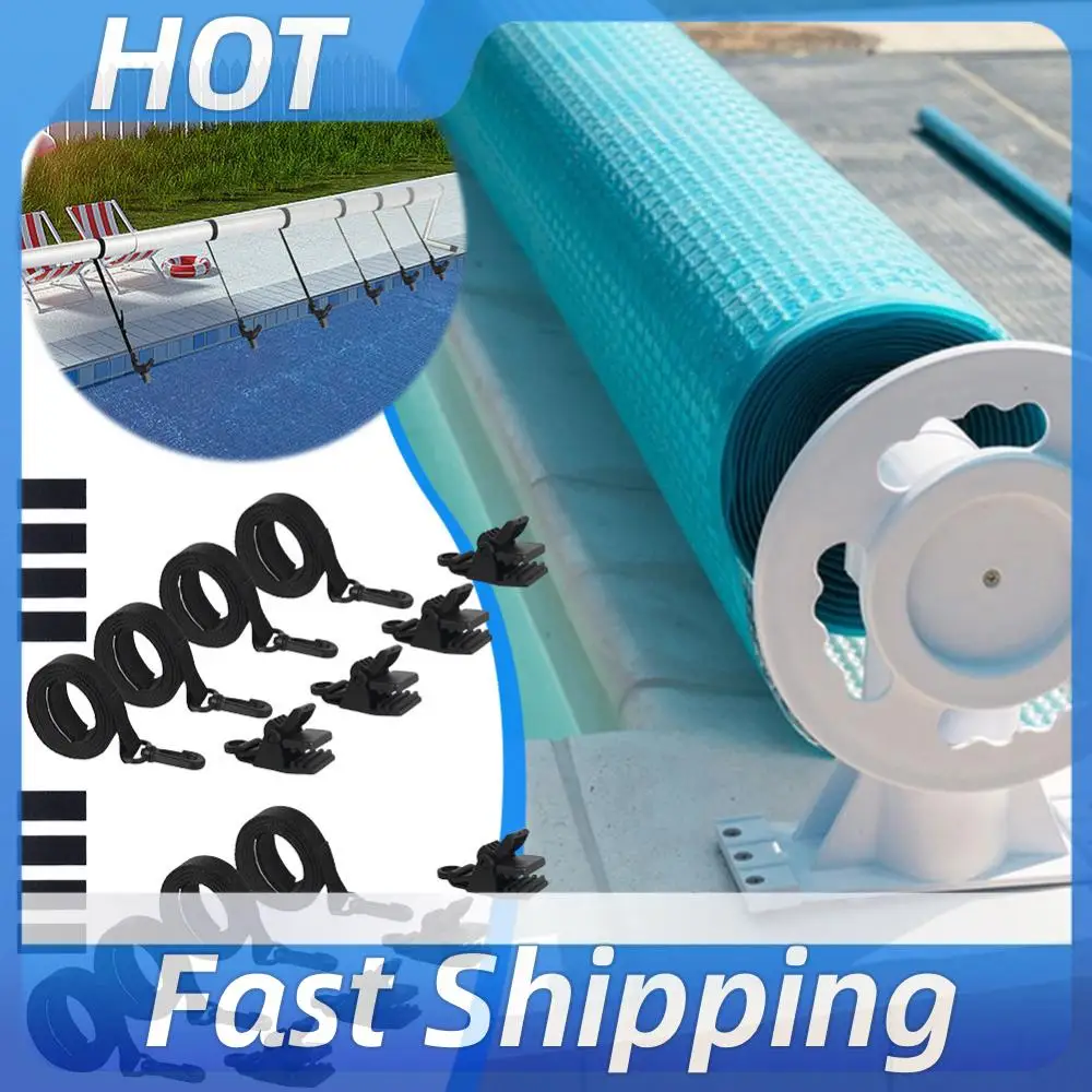 24 Pcs Pool Solar Cover Reel Attachment Kit Including 8 Straps 8 Clips and 8 Fastener Swimming Pool Solar Cover Straps and Clips