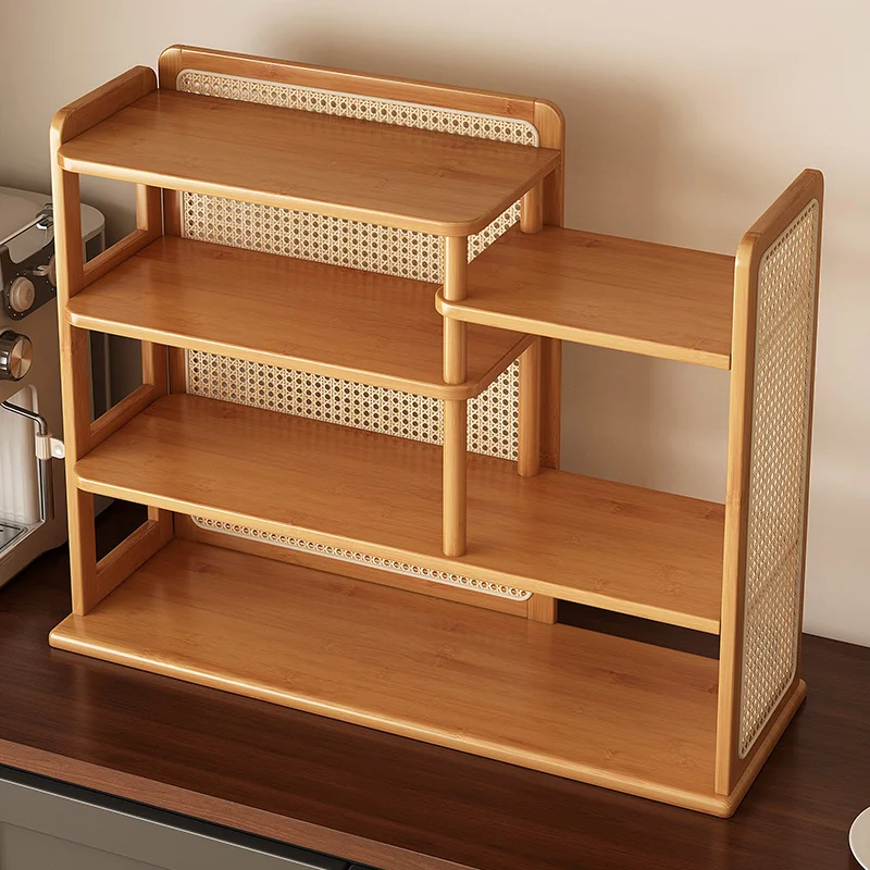 Bambusowa półka do przechowywania Retro Minimalistyczny uchwyt na kubek Anti-Tilt Organizer w kremowym stylu Wielopoziomowy stojak ekspozycyjny