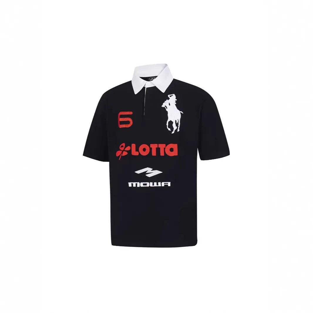 Mowalola - American street hip-hop style horse-letter embroidered fitted polo shirt for both men and women