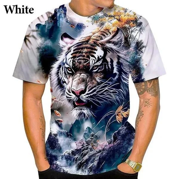 Men Summer Fashion 3D Tiger Printed T Shirts Personality Cool Printing Graphic Tee Shirt Short Sleeve Tops