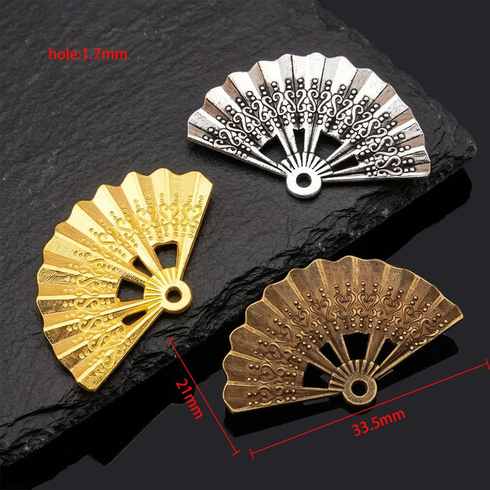 10pcs Vintage Charms Fan 21x33mm Antique Alloy Pendant Ancient Hair Jewelry Making Accessories DIY Handmade Craft Earring Choker - view 6