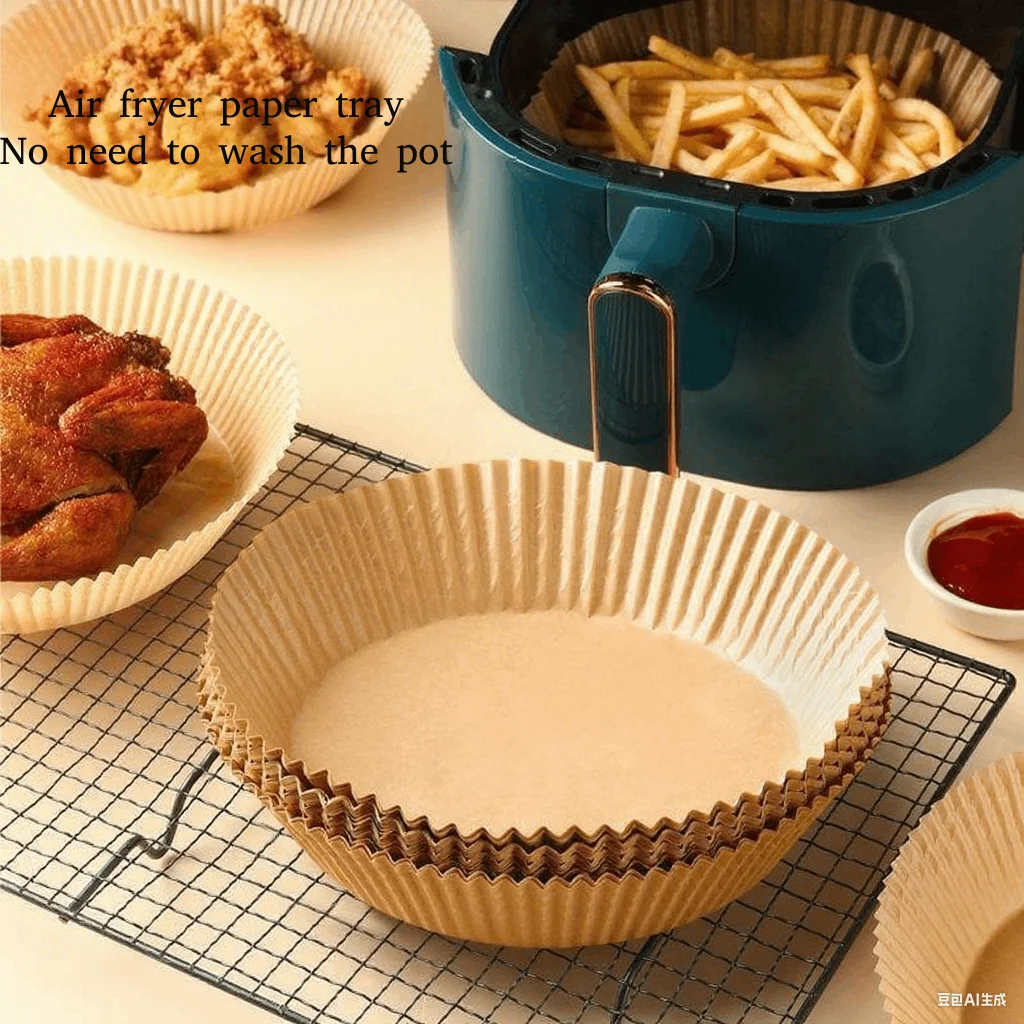 50PCS Air Fryer Liners 6.5 Inch Non-Stick Paper, Heat Resistant Baking Trays for Oven Microwave, Disposable Oil Absorbing Pans