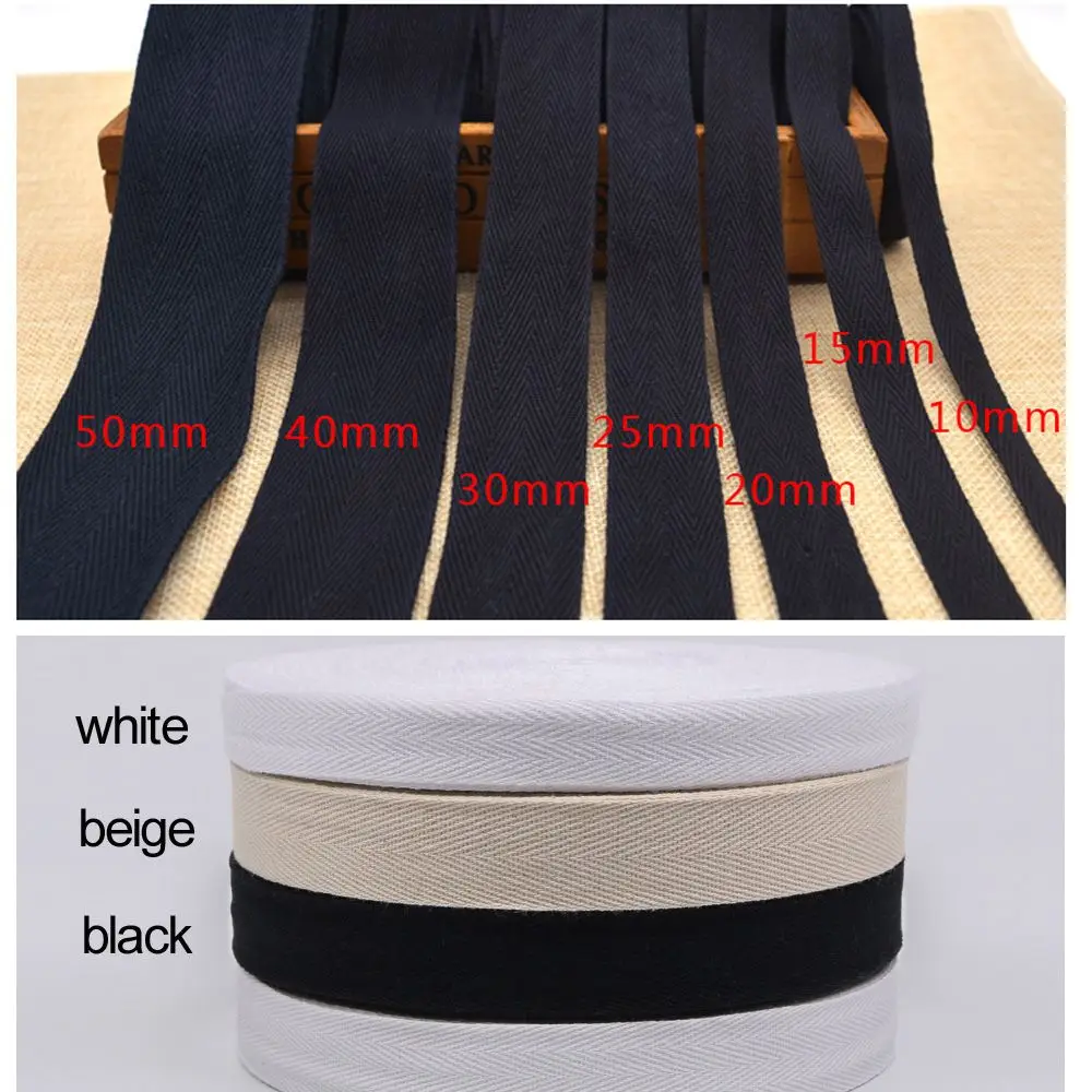 50M Home 1-5cm Wide Ribbon Trimming Herringbone Fabric Craft Edging Binding Tape Roll Sewing Trims Cotton Bias